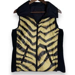 Lauren Ralph Lauren Puffer Vest Reversible‎ Black Tan Animal TIger Print Size M